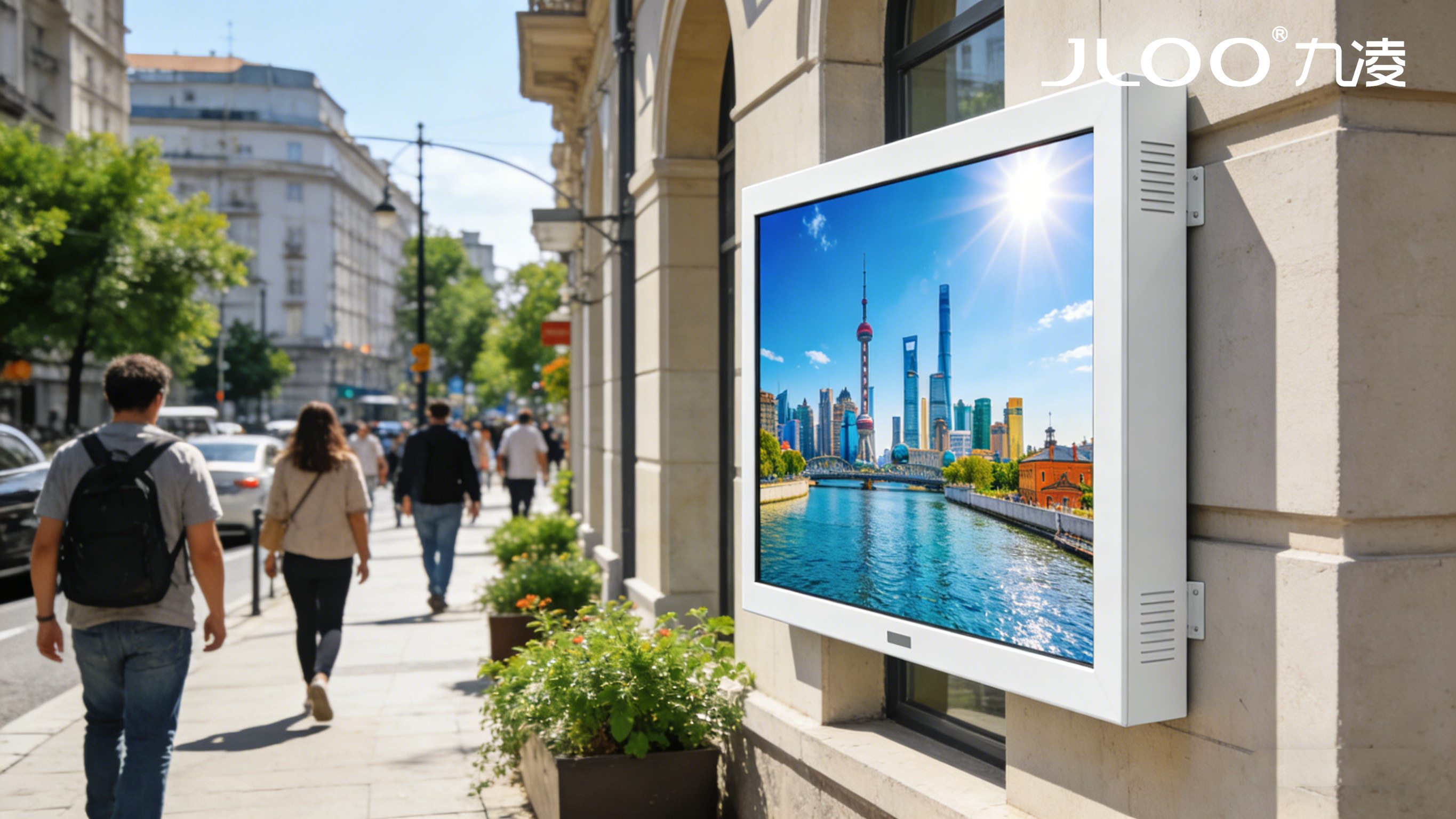 九凌JLOO:户外广告机工厂设计图不卡顿健身房宣传