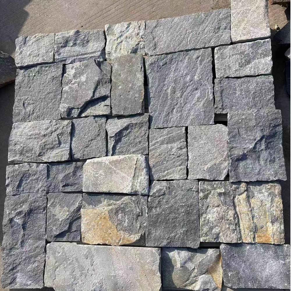 散步小路灰色铺地片石青石板碎拼片岩地铺乱形石