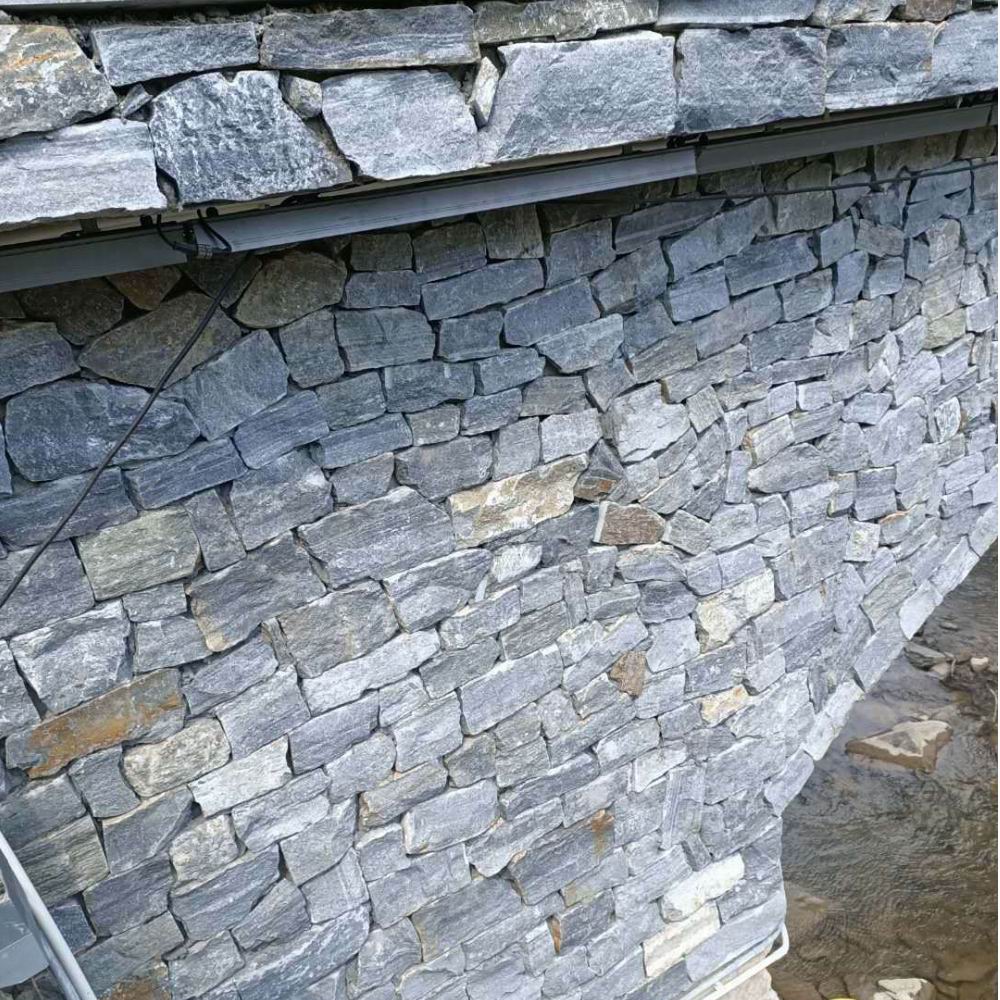 红锈色垒墙石景墙砌墙挡墙石毛石护坡踏步汀步石片石英板岩