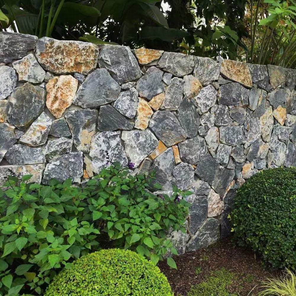 黄色板岩黄木纹铺地石虎皮石网贴不规则碎拼自然面乱形毛石