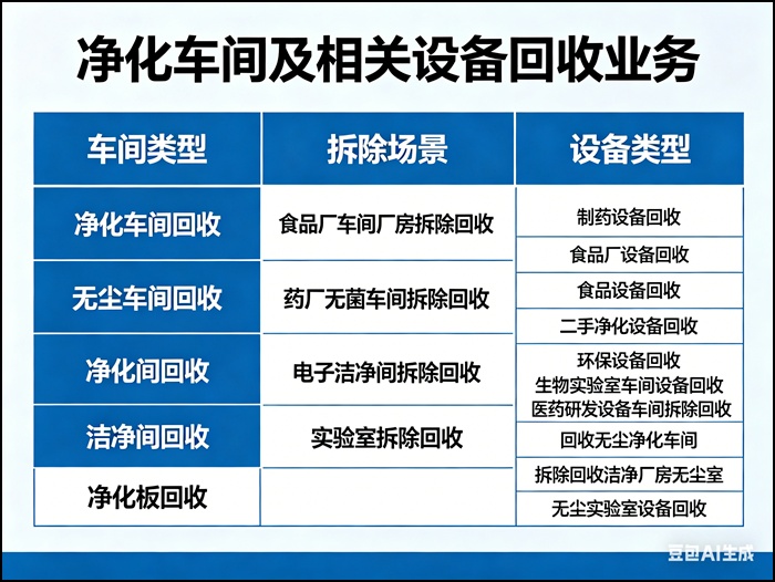 北京怀柔拆除回收洁净厂房无尘室/闲置洁净厂房全套设施回收2026厂家